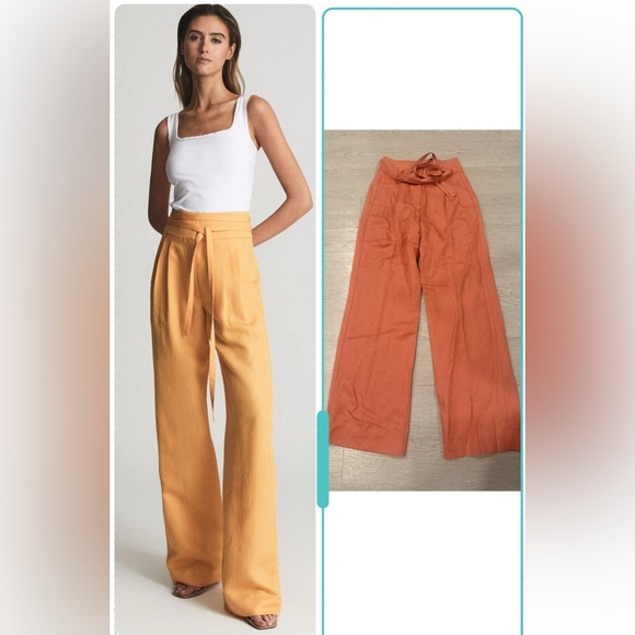 Reiss High Waist Clemmie Linen Blend Pants Size 4 - Picture 1 of 5